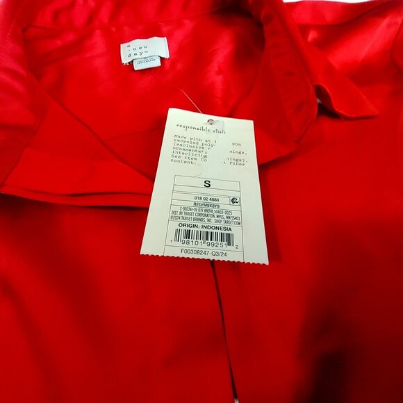A New Day Womens Red Satin Long Sleeve Blouse Button-down closure Size Small - Picture 3 of 10